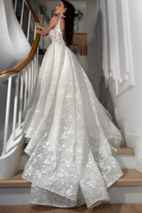 Alvina Simli V Yaka Askılı A Kesim Gelinlik - Mediha Cambaz Bridal