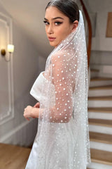 Alyte Kadife Dokulu Puantiyeli Kısa Tül Duvak - Mediha Cambaz Bridal