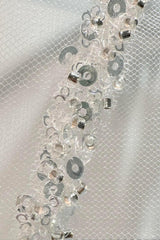 Amber Çizgisel Dantel İşlemeli Özel Tasarım Uzun Duvak - Mediha Cambaz Bridal