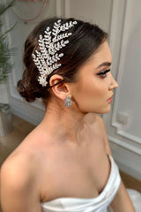 Amy Yaprak Motifli Zirkon Taşlı Gelin Saç Tokası - Mediha Cambaz Bridal
