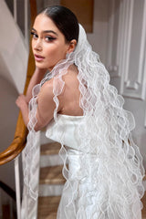 Andy Fırfırlı Mat Organze Kısa Özel Tasarım Duvak - Mediha Cambaz Bridal