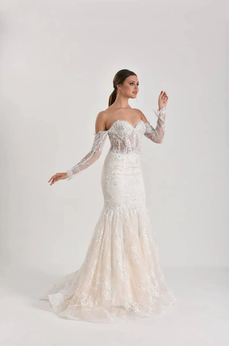 Anima Fransız Dantel Balık Kesim Gelinlik - Mediha Cambaz Bridal