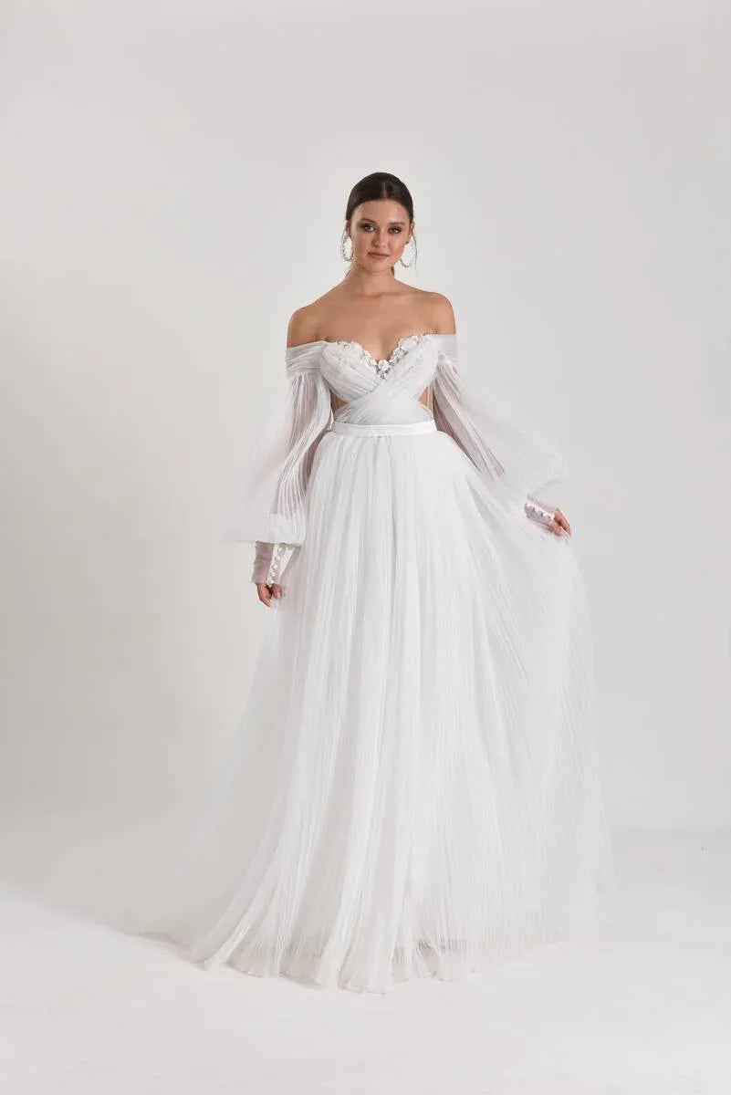 Aquila Balon Kol Kruvaze A Kesim Gelinlik - Mediha Cambaz Bridal