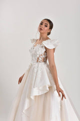 Arya Saten Katlı Prenses Model Gelinlik - Mediha Cambaz Bridal