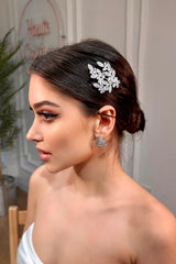 Ash Yaprak Motifli Zirkon Taşlı Gelin Saç Tokası - Mediha Cambaz Bridal