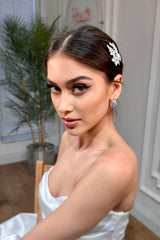 Ash Yaprak Motifli Zirkon Taşlı Gelin Saç Tokası - Mediha Cambaz Bridal