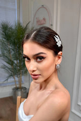 Ash Yaprak Motifli Zirkon Taşlı Gelin Saç Tokası - Mediha Cambaz Bridal