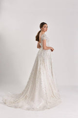 Aurora Simli Yarım Kol Cepli A kesim Gelinlik - Mediha Cambaz Bridal