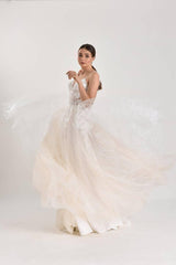 Barre Çizgili Dantel Askılı A Kesim Gelinlik - Mediha Cambaz Bridal