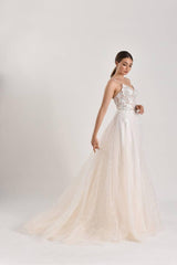 Barre Çizgili Dantel Askılı A Kesim Gelinlik - Mediha Cambaz Bridal