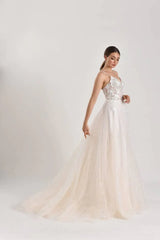 Barre Çizgili Dantel Askılı A Kesim Gelinlik - Mediha Cambaz Bridal