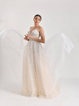 Barre Çizgili Dantel Askılı A Kesim Gelinlik - Mediha Cambaz Bridal