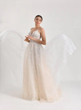 Barre Çizgili Dantel Askılı A Kesim Gelinlik - Mediha Cambaz Bridal