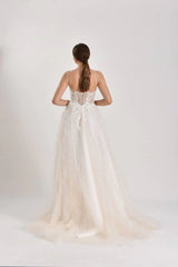 Barre Çizgili Dantel Askılı A Kesim Gelinlik - Mediha Cambaz Bridal