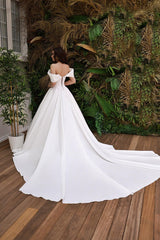 Bernice Saten Korsajlı Düşük Omuzlu A Kesim Gelinlik - Mediha Cambaz Bridal