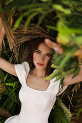 Bernice Saten Korsajlı Düşük Omuzlu A Kesim Gelinlik - Mediha Cambaz Bridal