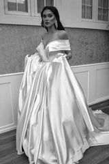 Cassandra Kayık Yaka Saten Drapeli A Kesim Gelinlik - Mediha Cambaz Bridal
