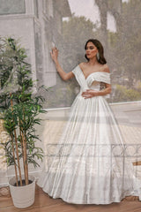 Cassandra Kayık Yaka Saten Drapeli A Kesim Gelinlik - Mediha Cambaz Bridal