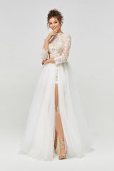 Chiara Dantel Yırtmaçlı Düz Kesim Gelinlik - Mediha Cambaz Bridal