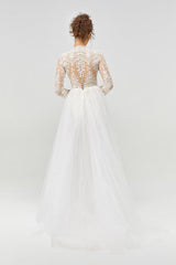 Chiara Dantel Yırtmaçlı Düz Kesim Gelinlik - Mediha Cambaz Bridal