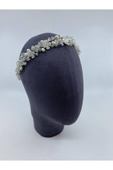 Damla İncili Kristalli Gümüş Telli Üç Boyutlu Saç Aksesuarı - Mediha Cambaz Bridal