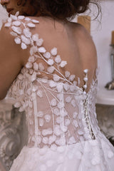 Davi Üç Boyut Dantelli V Yaka Prenses Model Gelinlik - Mediha Cambaz Bridal