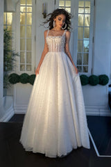 Delfina İncili Kare Yaka A Kesim Gelinlik - Mediha Cambaz Bridal