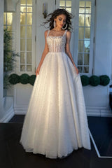 Delfina İncili Kare Yaka A Kesim Gelinlik - Mediha Cambaz Bridal