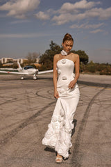 Dessa Gül Aplikeli İki Parça Düz Kesim Gelinlik - Mediha Cambaz Bridal