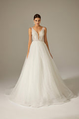 Diamonds Star Dantelli V Yaka A Kesim Gelinlik - Mediha Cambaz Bridal