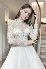 Doskin File Dantel Uzun Kollu A Kesim Gelinlik - Mediha Cambaz Bridal