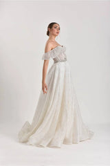 Dream Simli Sade Düşük Kol A Kesim Gelinlik - Mediha Cambaz Bridal