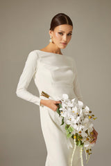 Ela Saten Sade Düz Kesim Nikah Gelinlik - Mediha Cambaz Bridal