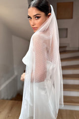 Elia Kırık Beyaz Puantiyeli Vintage Kısa Hayal Tül Duvak - Mediha Cambaz Bridal