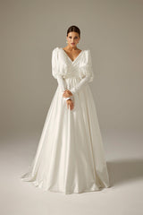 Ella Gigot Kol Saten Sade A Kesim Gelinlik - Mediha Cambaz Bridal