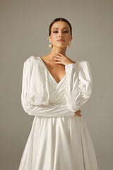 Ella Gigot Kol Saten Sade A Kesim Gelinlik - Mediha Cambaz Bridal