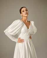 Ella Gigot Kol Saten Sade A Kesim Gelinlik - Mediha Cambaz Bridal