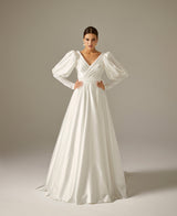 Ella Gigot Kol Saten Sade A Kesim Gelinlik - Mediha Cambaz Bridal