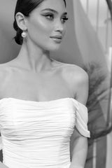 Ellen Drapeli Düşük Kollu Şifon Helen Gelinlik - Mediha Cambaz Bridal