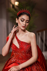 Else Zirkon Taşlı Yüksek Gelin Kına Tacı - Mediha Cambaz Bridal