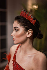 Else Zirkon Taşlı Yüksek Gelin Kına Tacı - Mediha Cambaz Bridal