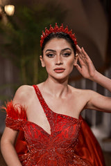 Else Zirkon Taşlı Yüksek Gelin Kına Tacı - Mediha Cambaz Bridal