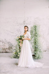 Elyse Lazer Dantel Gigot Kol A Kesim Gelinlik - Mediha Cambaz Bridal