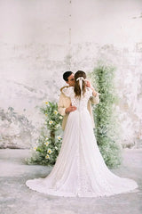 Elyse Lazer Dantel Gigot Kol A Kesim Gelinlik - Mediha Cambaz Bridal