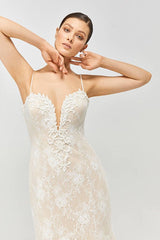 Even İnce Askılı Fransız Dantel Balık Gelinlik - Mediha Cambaz Bridal