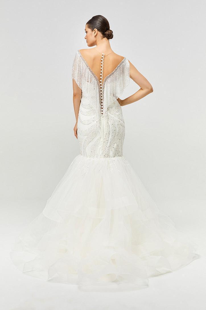 Excellent Boncuk Püskül Detaylı Balık Gelinlik - Mediha Cambaz Bridal