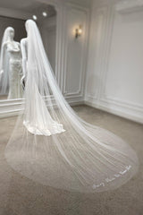 Fairy Yazı Nakışlı Özel Tasarım Uzun Hayal Tül Duvak - Mediha Cambaz Bridal