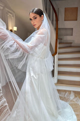 Farah Uçları Volanlı Özel Tasarım Kristal Uzun Tül Duvak - Mediha Cambaz Bridal