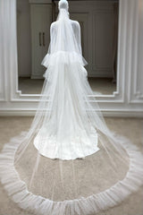 Farah Uçları Volanlı Özel Tasarım Kristal Uzun Tül Duvak - Mediha Cambaz Bridal