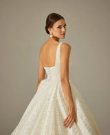 Fla Işıltılı Kare Yaka Prenses Model Gelinlik - Mediha Cambaz Bridal